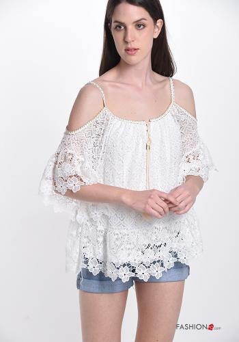Blusa in Cotone pizzo con fiocco