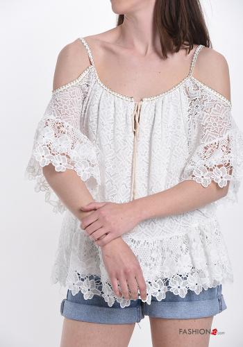 Blusa de Algodón encaje con lazo - ph 4