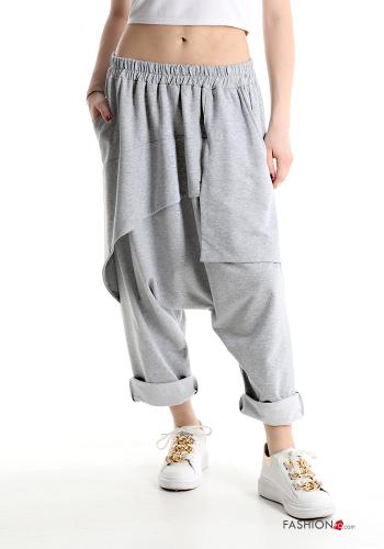 Pantalones deportivos de Algodón cardado de entrepierna baja asimetrico con elástico - ph 1