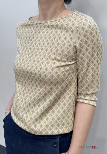 Geometric pattern lurex T-shirt 3/4 sleeve