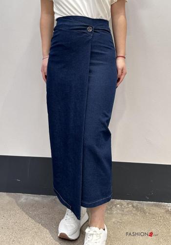 Gonna in Cotone denim con bottoni con spacco - ph 1