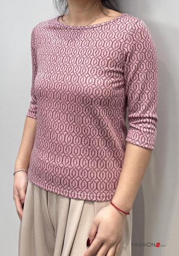 Geometric pattern lurex T-shirt 3/4 sleeve - ph 1