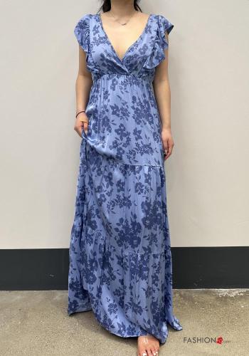 Floral backless Dress with flounces with elastic with v-neck - ph 1