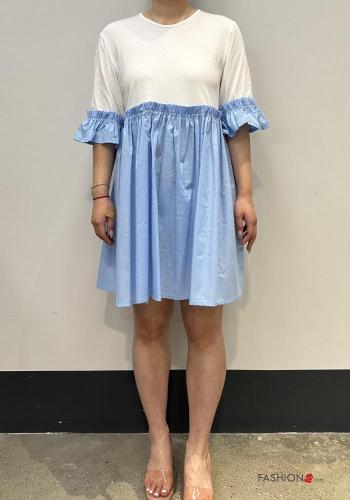 mini crew neck Cotton Dress with elastic 3/4 sleeve - ph 1