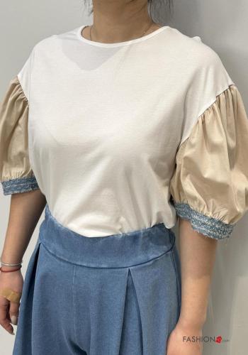 T-shirt in Cotone maniche corte maniche a palloncino girocollo - ph 1