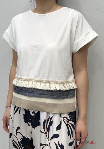 T-shirt in Cotone maniche corte girocollo con frange - ph 1