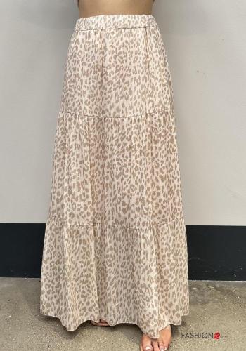Animal print long Cotton Skirt with flounces with elastic - ph 1