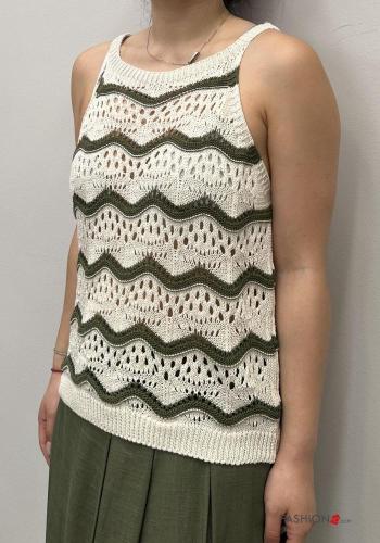 Top de Algodón crochet sin mangas cuello redondo Patrón bordado - ph 1