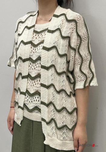 Embroidered knitted Cotton Cardigan 3/4 sleeve - ph 1