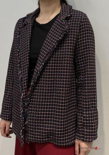 Blazer in Cotone maniche lunghe Fantasia quadrettata vichy con frange - ph 1