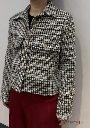 Vichy Muster mit kragen Jacke aus Baumwolle mit Knöpfen mit Taschen - ph 1