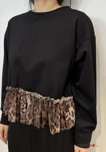 Tiermuster Tüll- u-boot ausschnitt lange ärmel Langarmshirt