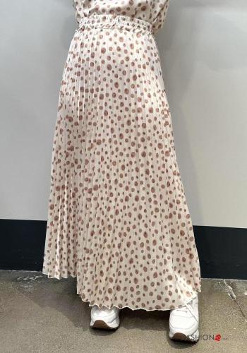 Falda con plisado Estampado de lunares con elástico