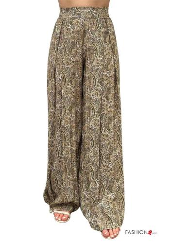 Pantalone vita alta wide leg Fantasia paisley con elastico