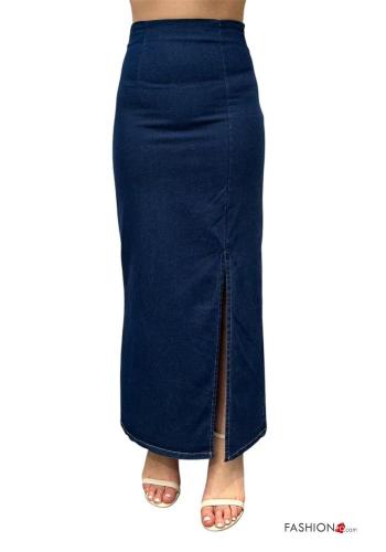 Jupe en Coton en denim taille haute avec fonte