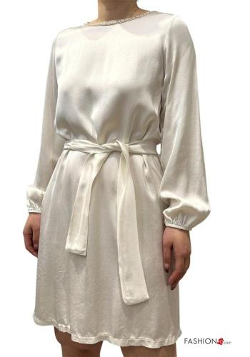 Abito girocollo raso maniche lunghe con cintura in stoffa