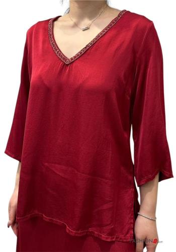 Blusa raso scollo a V maniche a tre quarti