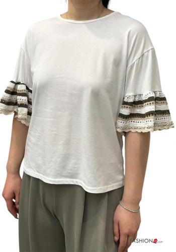 Embroidered short sleeve crew neck knitted Cotton T-shirt