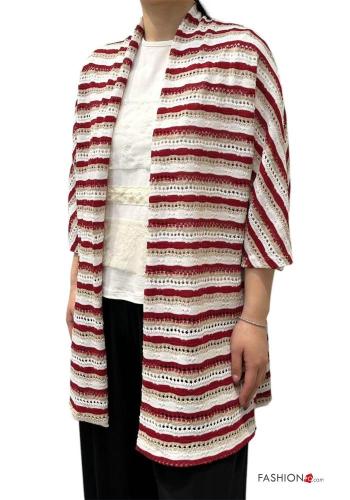 Gilet en Coton au crochet Imprimé à rayures manches à trois-quarts