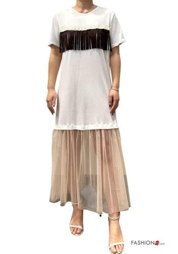 Abito in Cotone girocollo tulle maniche corte con frange - ph 1