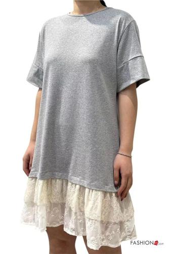Abito in Cotone girocollo pizzo maniche corte con balze - ph 1