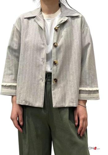 Chaqueta de Algodón manga larga con cuello a rayas con botones - ph 1