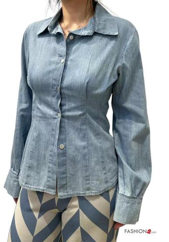 Chemise en Coton manches longues en denim à collet à boutons - ph 1