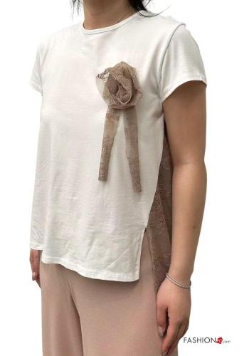 T-shirt in Cotone pizzo con fiocco
