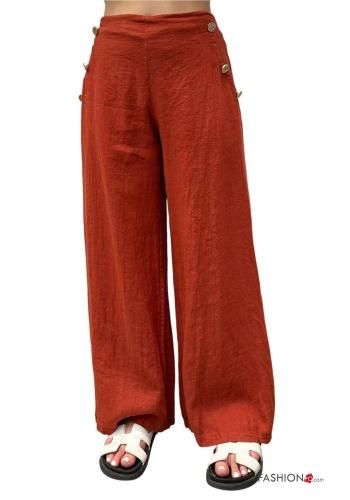 Linen Trousers with buttons with elastic