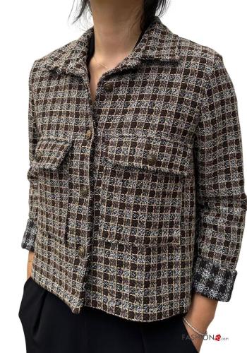 Geometric pattern Cotton Jacket with buttons with pockets