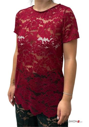 lace trim T-shirt without lining
