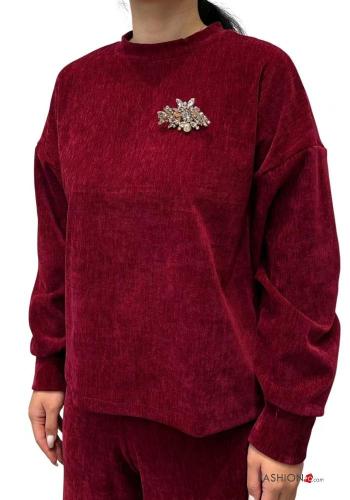 Felpa girocollo in velluto maniche lunghe con strass - ph 1
