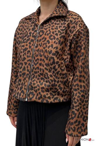 Animal print long sleeve with collar Jacket with pockets with zip - ph 1