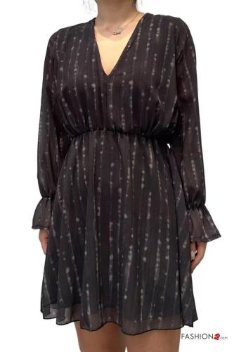 Robe manches longues Imprimé abstrait avec doublure à col en V avec élastique - ph 1