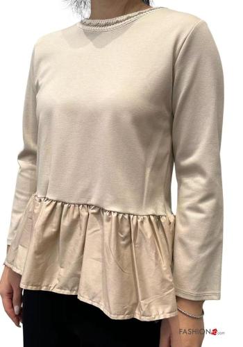 crew neck Long sleeved top with flounces - ph 1