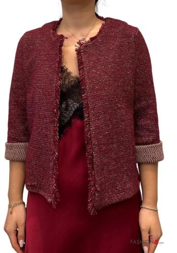 Boléro en Mélange de Laine manches longues col rond à franges sans doublure - ph 1