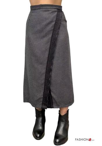 lace trim wrap high waist Skirt with zip