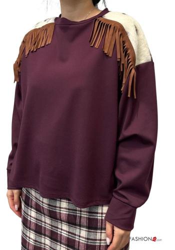 lange ärmel u-boot ausschnitt Sweatshirt mit Fransen
