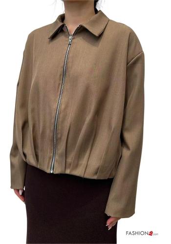 with collar Bomber Jacket with pockets with lining with zip