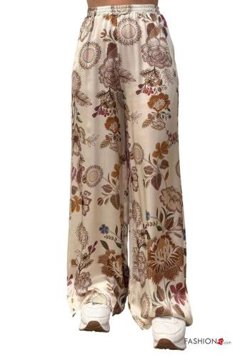 Floral wide leg Trousers with pockets with elastic