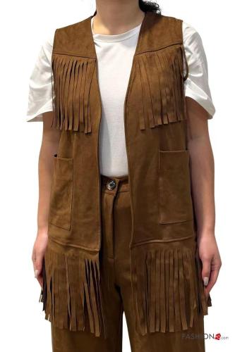Chaleco Gamuza con bolsillos con flecos - ph 1