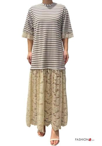 Striped Cotton Dress broderie anglaise