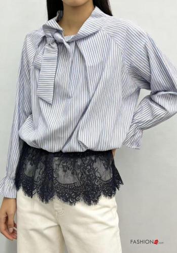 Striped lace trim Cotton Blouse - ph 1