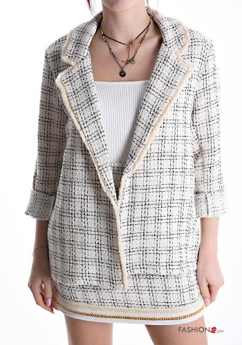 Vichy Muster Blazer aus Baumwolle mit Fransen - ph 1