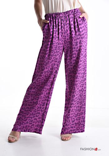 Pantalone wide leg Fantasia animalier con tasche con elastico - ph 1