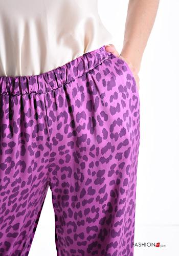 Pantalone wide leg Fantasia animalier con tasche con elastico - ph 4