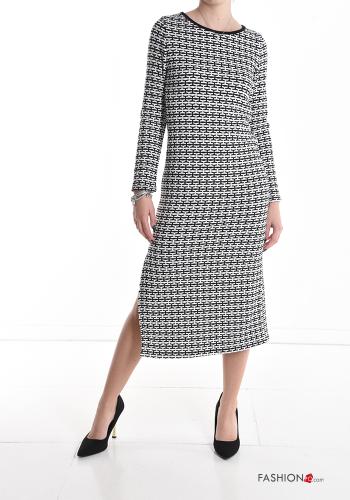 Geometric pattern crew neck Dress with split - ph 1