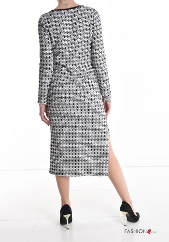 Geometric pattern crew neck Dress with split - ph 2