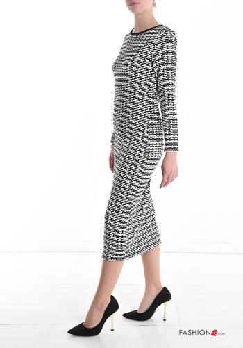 Geometric pattern crew neck Dress with split - ph 3
