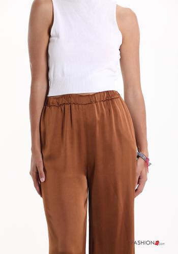 Pantalone raso wide leg con elastico - ph 4